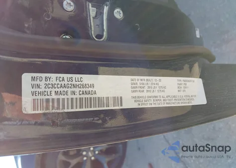 2022 Chrysler 300 Touring z USA, uszkodzony, nr VIN 2C3CCAAG2NH268349